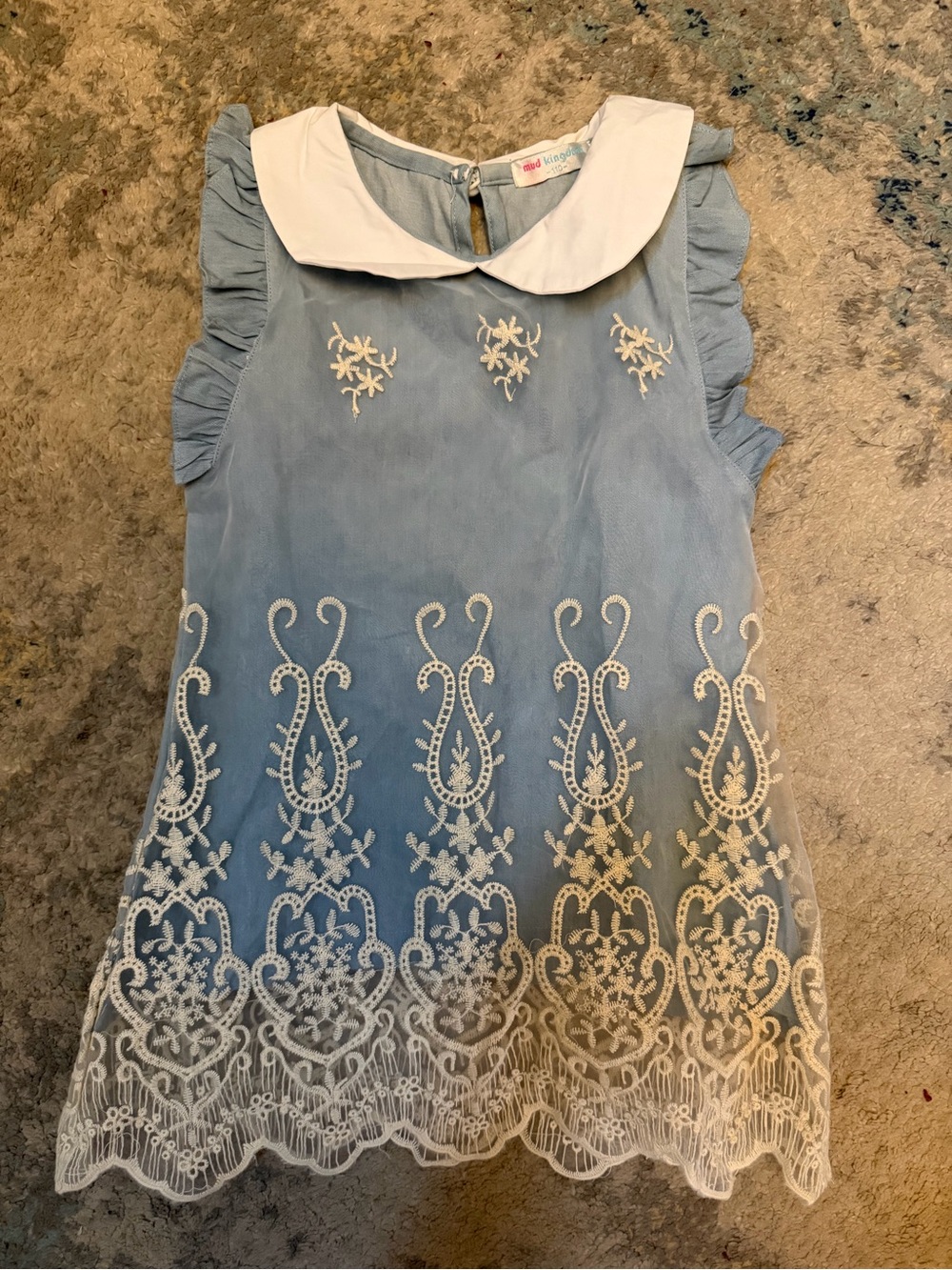 Light Blue Embroidered Peter Pan Collar Dress for Kids size 4